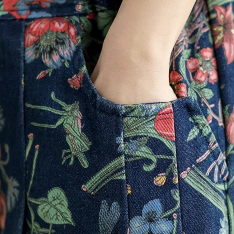 Jeans Flower Floral Print Autumn Wide Leg Pants Women Loose Fashion Ladies Oversized Trousers Elastic Waist Woman Denim Pants