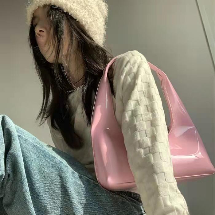 

Сумка IELGY в стиле ретро в форме полумесяца, модная брендовая лакированная ретро-сумка через плечо розовый