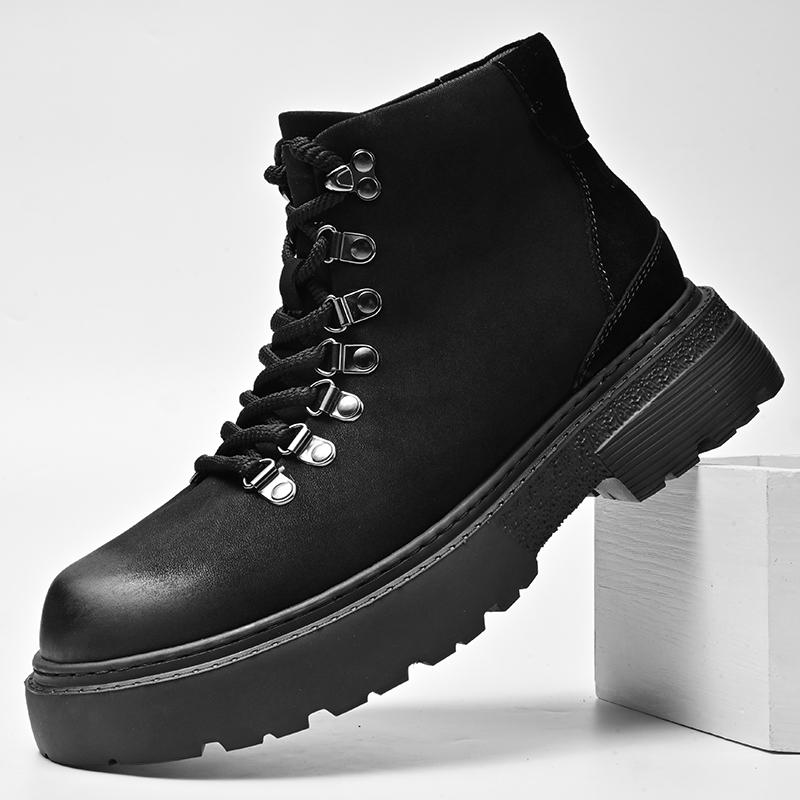 

Mens Outdoor Boots Men s Shoes Lace-Up Men High Top Boots 2025 new Leather Casual Shoes For Man Retro Motorcycl Boots 46 чёрный