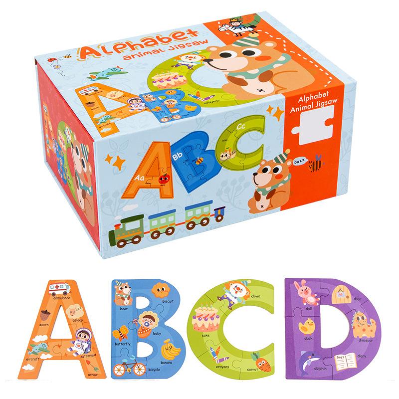 Wooden Cartoon Intelligence Block Puzzle Number Letter Animal Cognition Advanced Building Blocks Early Education Toys