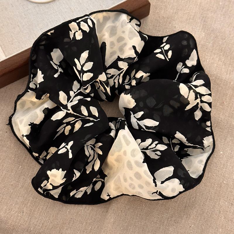 New Vintage Print Bow Ink Skirt Elastic Scrunchie Headband Elegant Fashion Lady Ponytail Streamer Hair Rope Hair Accessories