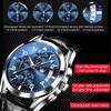 OLEVS Men's Simple Stylish Waterproof Analog Watch Black Leather Strap Arabic Numerals Date Chronograph Quartz Blue Dial