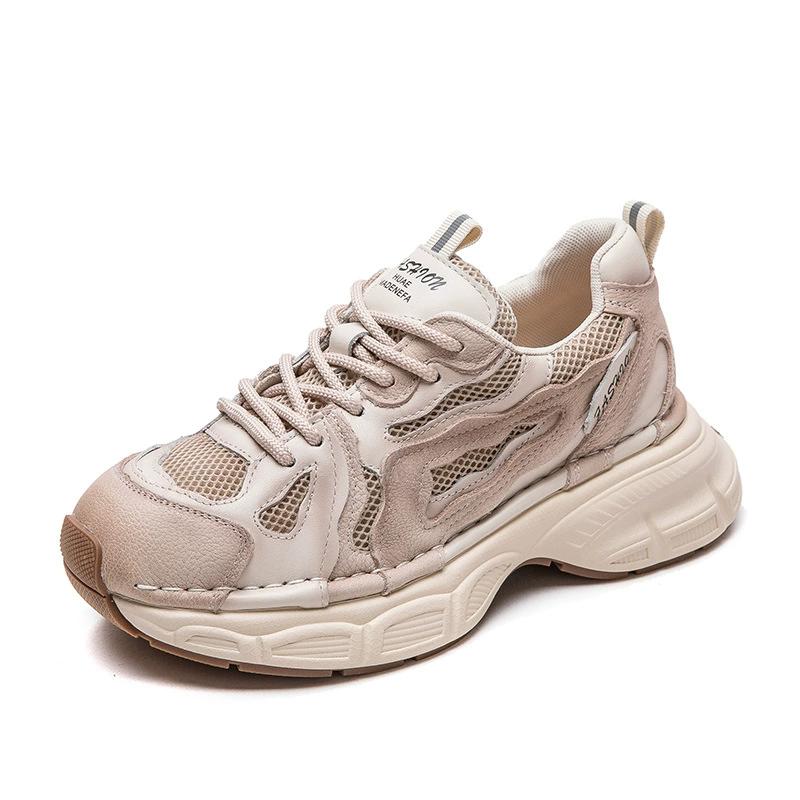 Fashion GKTINOO 2025 Spring Autumn Lace-up Shoes Women Sneakers Genuine Leather Thick Soled Handmade Comfortable Retro Platform Sneakers