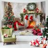 Vintage Christmas Fireplace Tapestry: Holiday Tree Photo Background Hanging Cloth