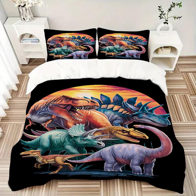 3pcs Dinosaur Illustration Duvet Cover Set - Machine Washable, Includes 1 Cover and 2 Pillowcases, No Core Included yy251013132