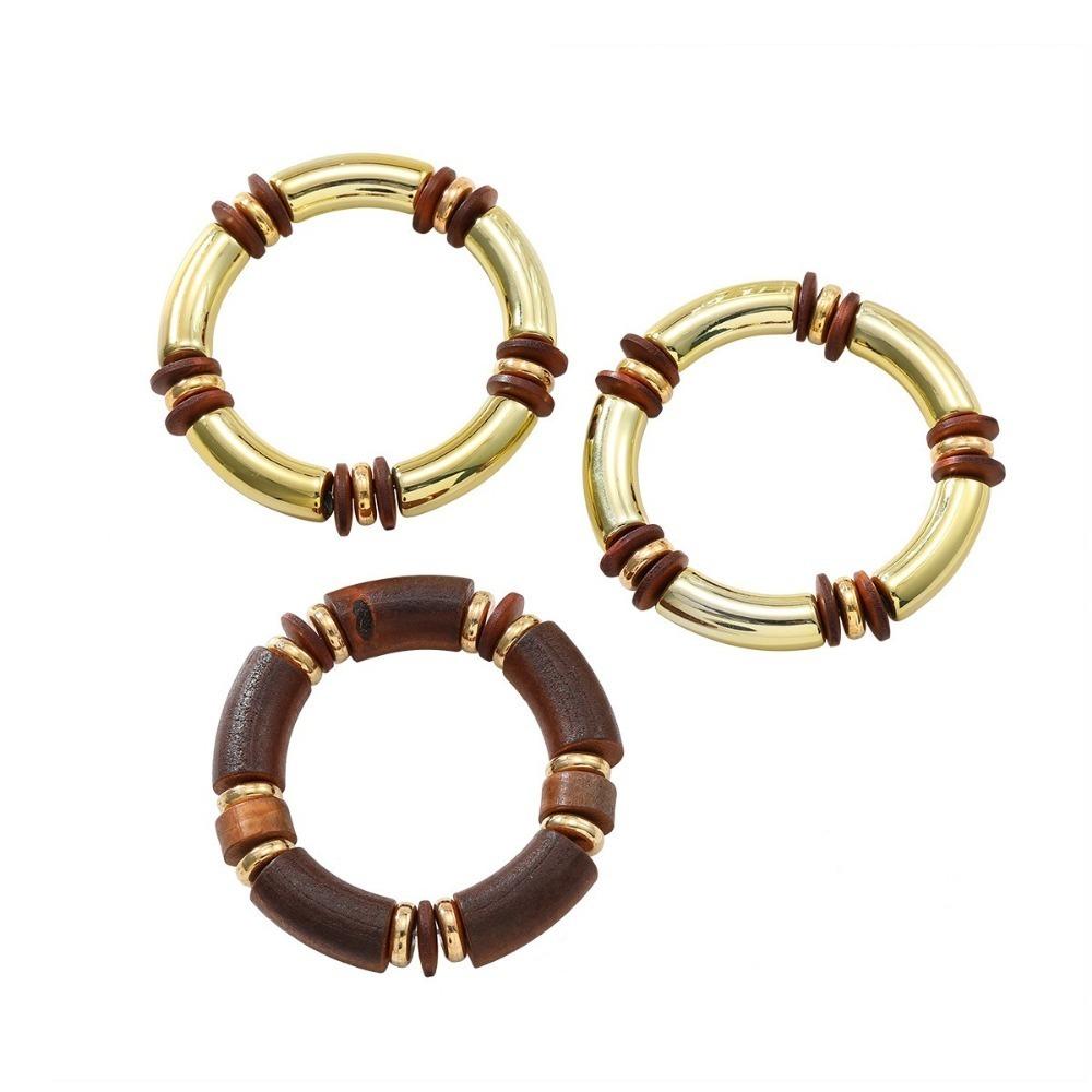 Exaggerated Necklace Bracelet Set Gold Plated Neck Chain Brown Wood Bracelet Female Jewelry Set