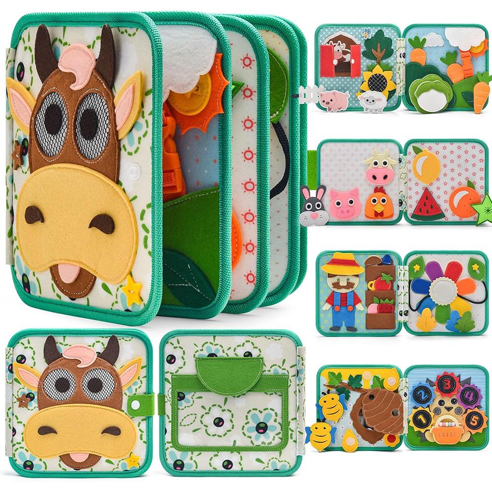 

Монтессори Бизиборд для малышей Фетровая тихая мягкая книга Развитие мелкой моторики Образовательная дорожная игрушка для дошкольных обучающих занятий