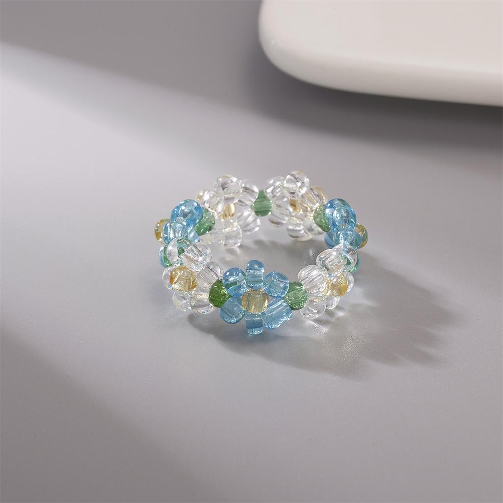 Bohemian Handmade Colorful Crystal Beaded Imitation Pearl Rings Continuous Circle Minimalist Wedding Promise Stacked Finger Ring