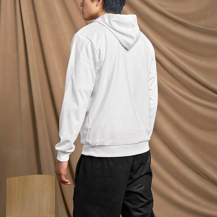 Adidas Embossed Polar Fleece Hoodie With Letter Logo Print Long Sleeve Men Hoodies White HY1278