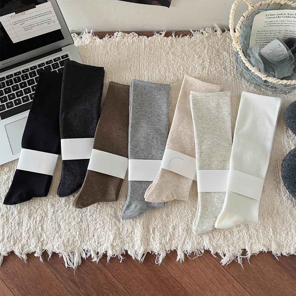 Pressure Calf Socks for Slimming and Sweetening in Autumn and Winter, Solid Color Versatile Socks, Women's Pure Cotton Knee-length Socks