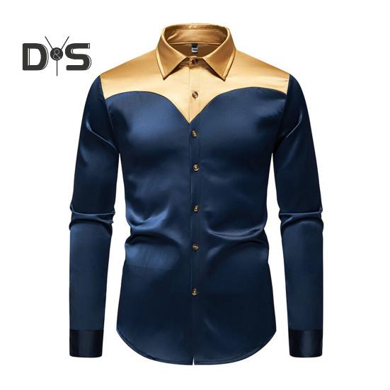 Cămașă Bărbătească Rever Mânecă Lungă Satinată Design Individual Color-Blocking Cămașă Topuri Plachetă cu Nasturi Cămașă Zilnică Vacanță Stradă Haine de Lucru