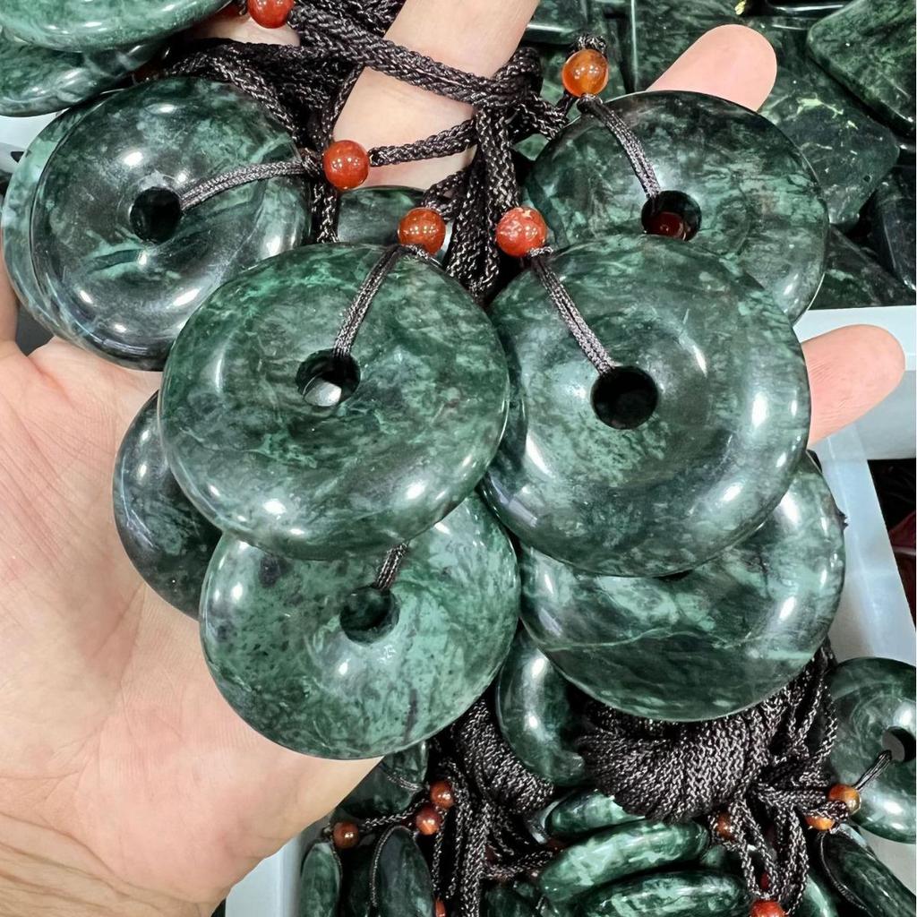 Natural King Stone Jade Pendant - Large Ping An Kou Hanging Ornament