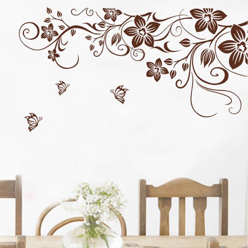 Beautiful Butterfly Vine Flower Vinyl Wall Decals Featuring Stylish Plant Theme For Home Enhancement