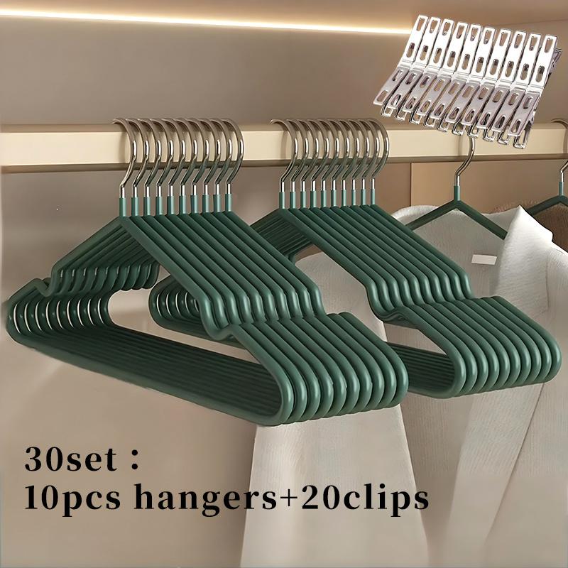 10 Hangers+20 Clips, Heavy Duty Velvet Clothing Hangers, Laundry Room Storage, Space-Saving Hangers for Clothes Clothing Rack