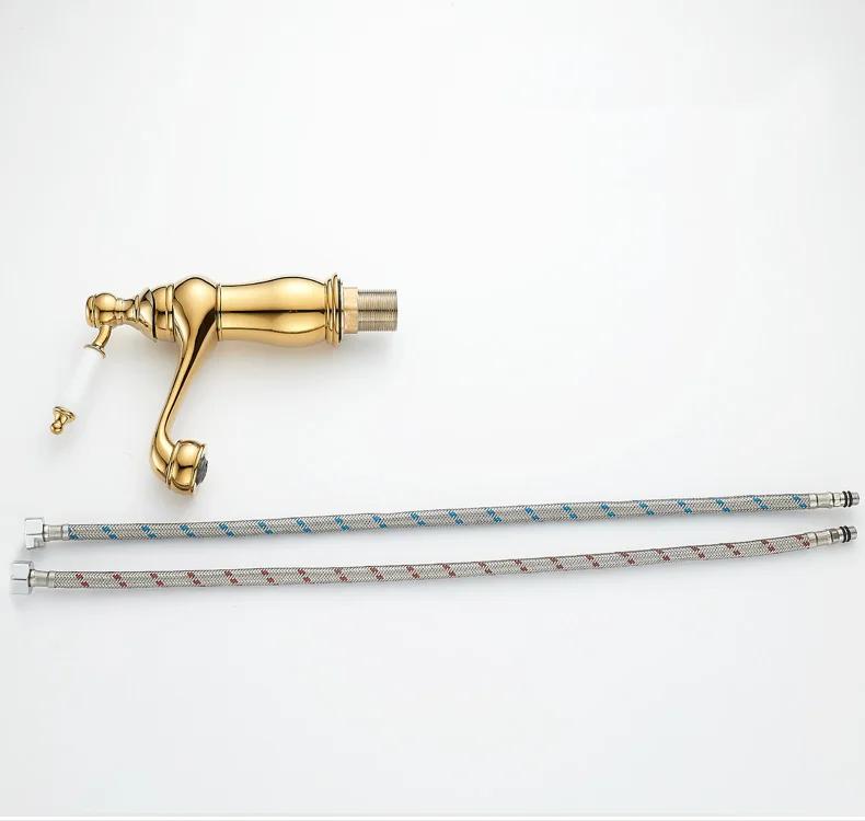 European Gold Basin Faucet Chrome Hot and Cold Mixers Antique Wash Basin Faucet Taps Ceramic Handle Basin Faucets