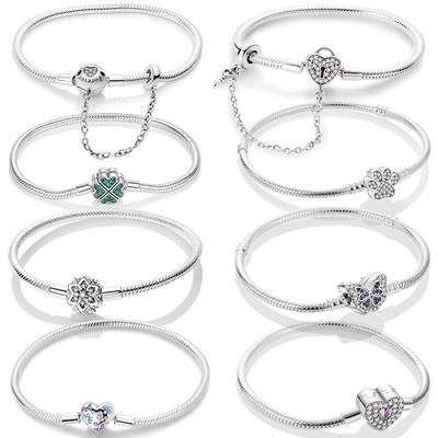 S925 Sterling Silver Bracelets 17-20CM Original Leaf Clover Butterfly Heart Bracelet Fit DIY Charms Beads Fashion Women Jewelry
