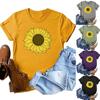 Women's Short Sleeves Sunflower Print Casual Tops Pullover Blouse T-shirt