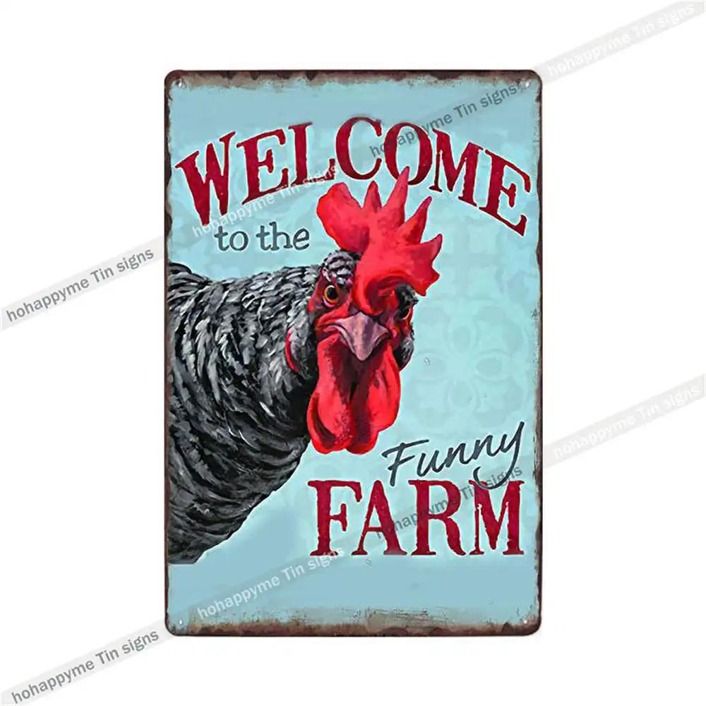 Welcome To The Funny Farm Metal Plate Tin Sign Rooster Decorative Chicken Coop Farmhouse Wall Art Iron Poster Home Decor 20x30cm