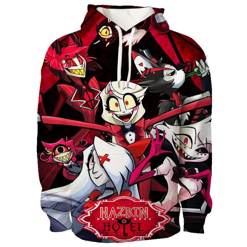 Najnovšia Anime Hazbin Grafická Mikina s Kapucňou Pánska 3D Plnofarebná Potlač Mikiny s Kapucňou Trend Streetwear Hotel Kreslený Pulóver Vrchné Oblečenie