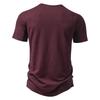 Men's Bamboo Cotton Buttoned V-Neck Short-Sleeve T-Shirt, European Size, Solid Color, Breathable, Simple Design