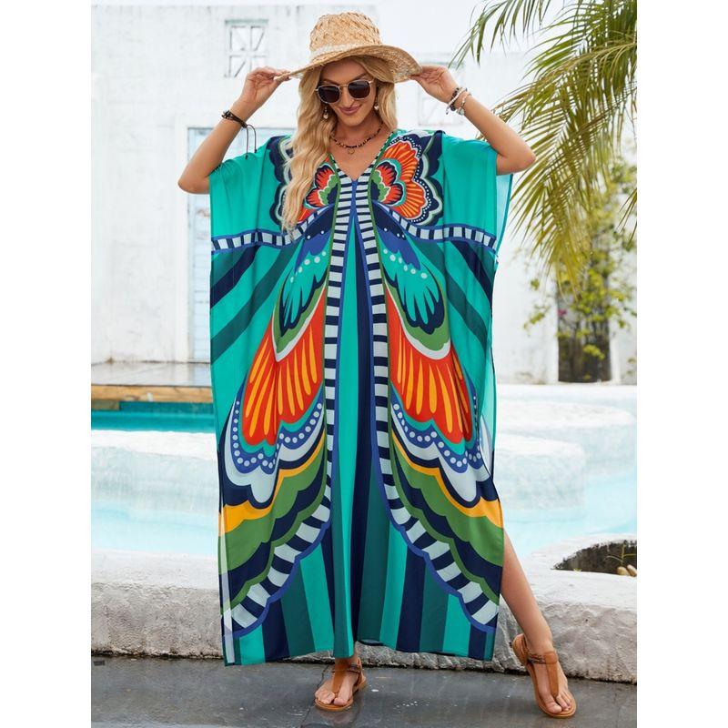 Summer New Arrival Women's Clothing Fashion Style Positioning Print Djellaba Beach Vacation Loose Sun Protection Blouse Long Dress