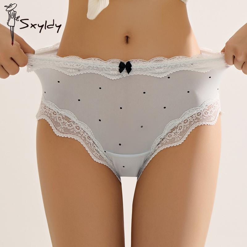 Sweet Lace Mid-waist Panties Ice Silk Seamless Underwear Women Soft Breathable Briefs
