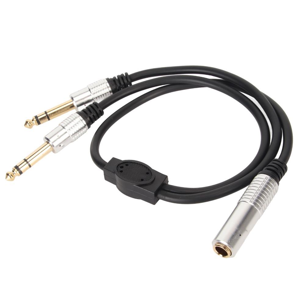 1.6ft 6.35mm 1 To 2 Y Splitter Cable Plug and Play Speaker Y Extension Cable  Microphone Use