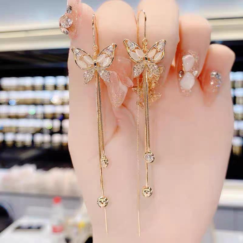 Cat's Eye Butterfly Tassel Earrings: Dainty Korean Fashion for Women