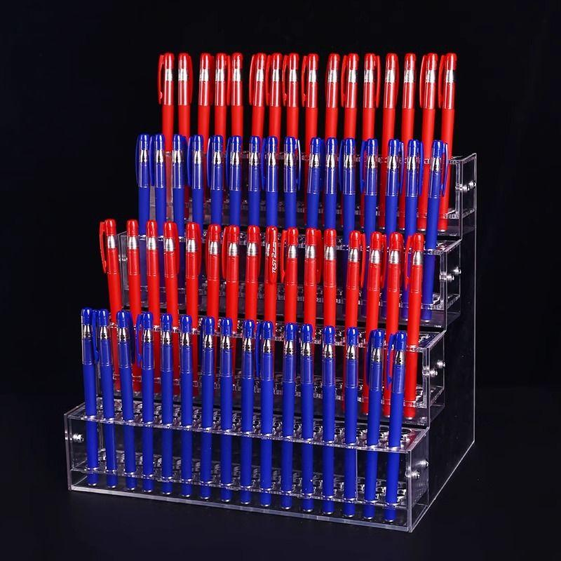 Makeup Paint Brush Organizer Rack Pen Display Stand,Multi-Level Plastic Organization Rack Pencil Holder,Clear Pen Display Holder