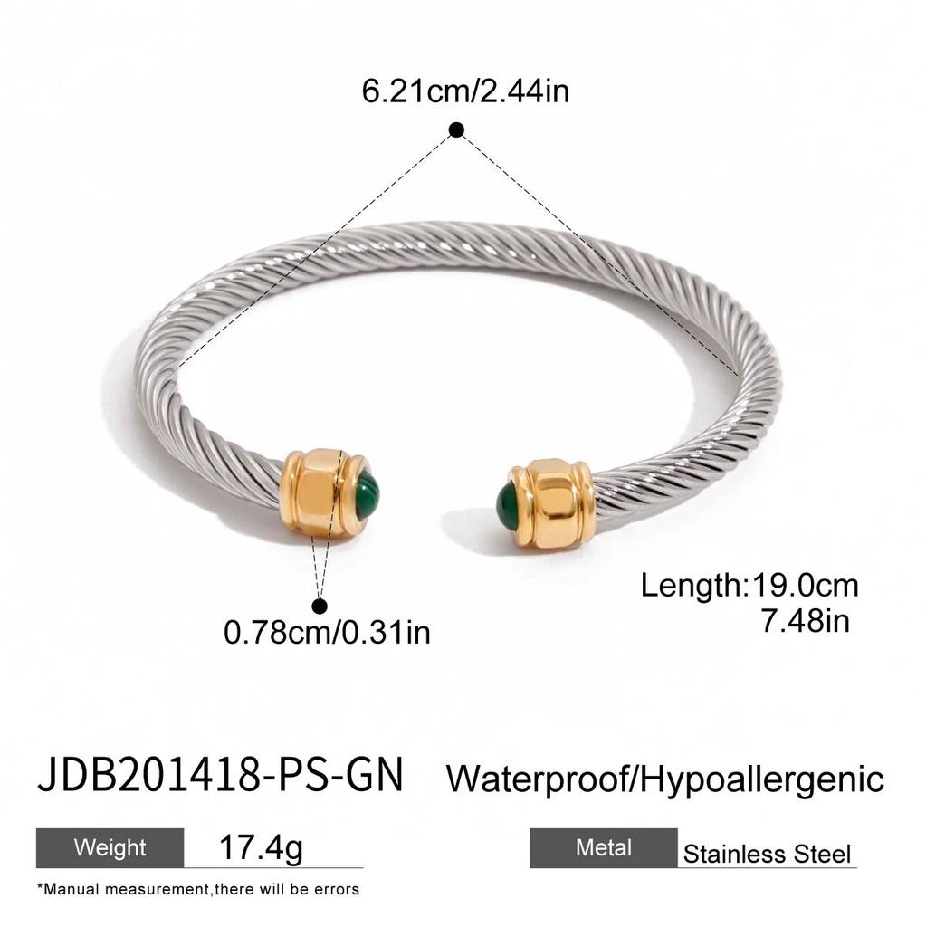 Uworld Simple Classic Gold Color Plated Stainless Steel Natural Stone Blue Turquoise Ribbed Bracelet Stackable Peacock Stone