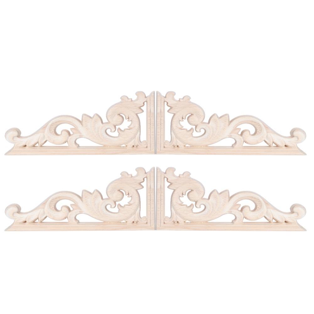 4pcs Wood Wood Carving Applique Light Brown 5.12x2.76x0.35in Furniture Wood Decal Solid Wood Texture Wood Carving