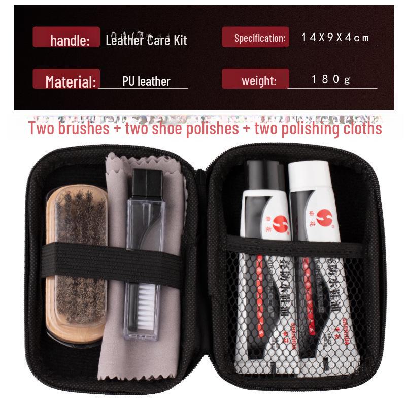 Carbon Fiber Pattern 6-Piece Leather Shoe Care Set: Horsehair Brushes, Polish, and Cloth