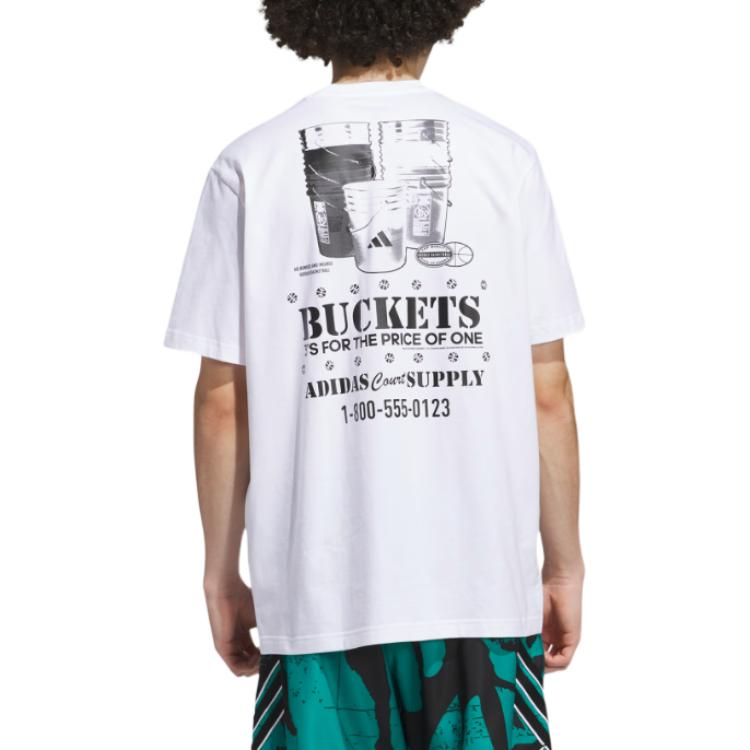 adidas Basketball Get Buckets Graphic Pullover Comfortable Short Sleeve T-Shirt Men Tops White JI7116
