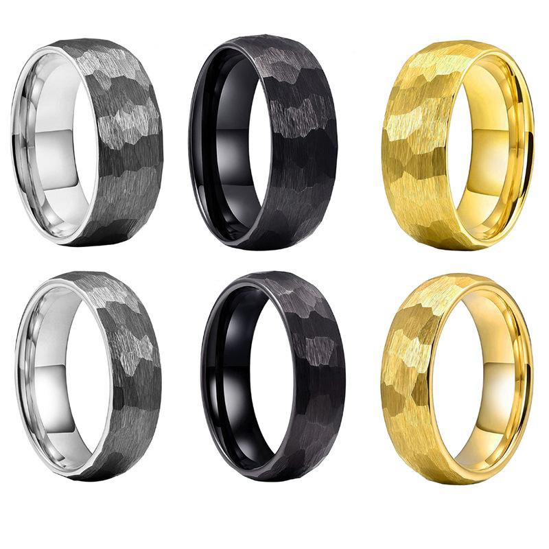 Black Stainless Steel Couple Ring Fashion Hammered Multi-faceted Titanium Rings for Men Women Wedding Engagement Jewelry