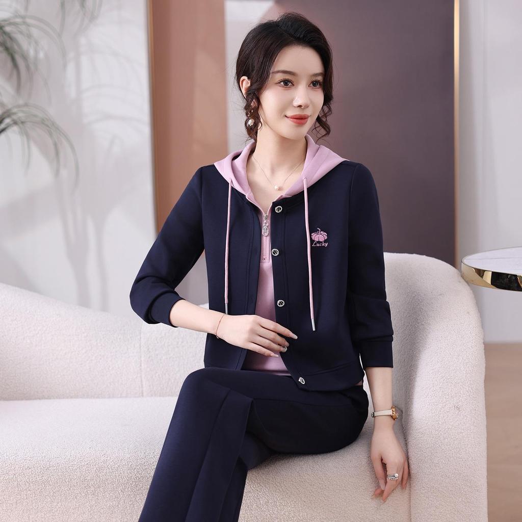 Women's Spring 2026 Casual Sporty Hooded Sweatshirt Set: Two-Piece Fashion for Moms