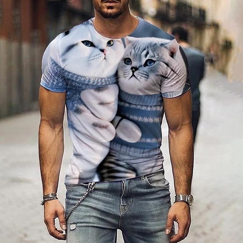 Tricou cu animale Cuplu Tricou cu imprimeu pisici Îmbrăcăminte pentru bărbați cu mânecă scurtă de vară Bluză cu gât O Stradă Tricou unisex Top