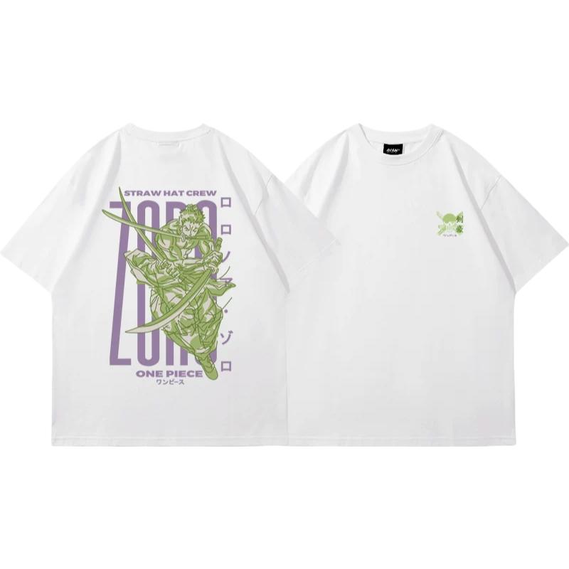 One Piece Roronoa Zoro Color Block Typography TShirt Men Women Cotton Anime Graphic Tee Oversized Casual Streetwear Top