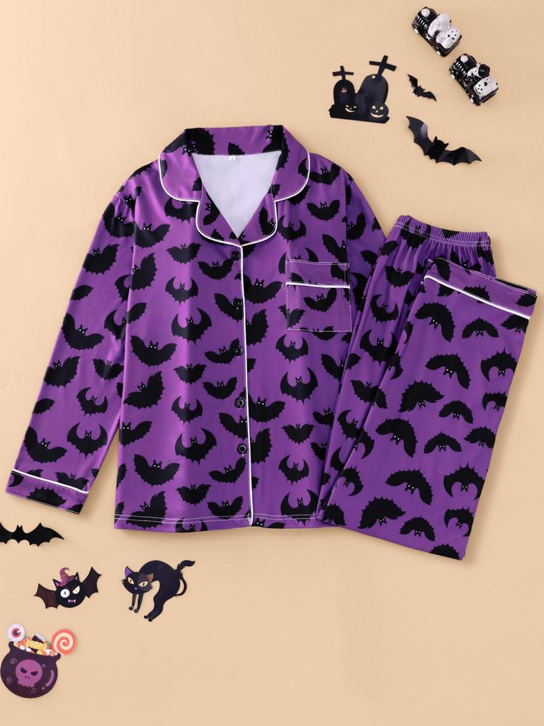 2025 Women's Long-Sleeve Pajama Set: Halloween Lapel Homewear for Spring & Autumn