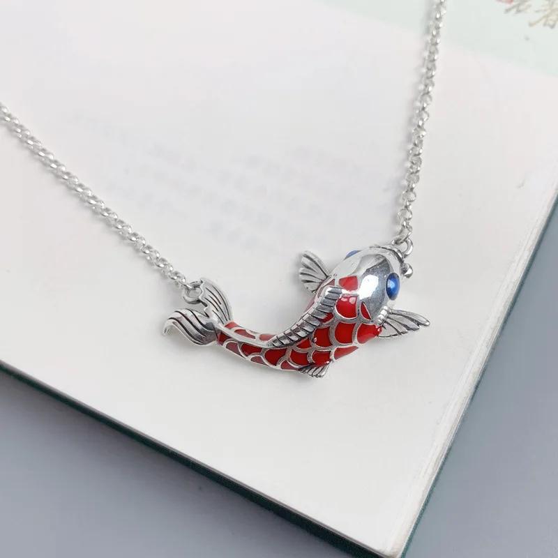 Carp Necklace For Women Vintage Enamel Crafted Clavicle Chain Exquisite Chinese Style Red Fish Pendant Jewelry