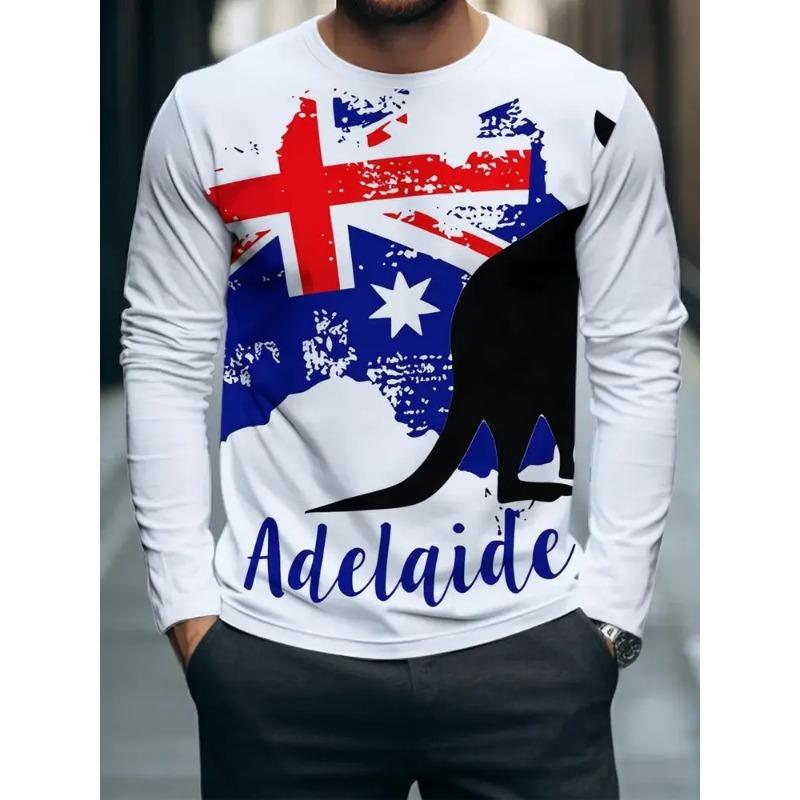 Autumn and Winter Men's 3D Printed Crew Neck Long Sleeve T-Shirt
