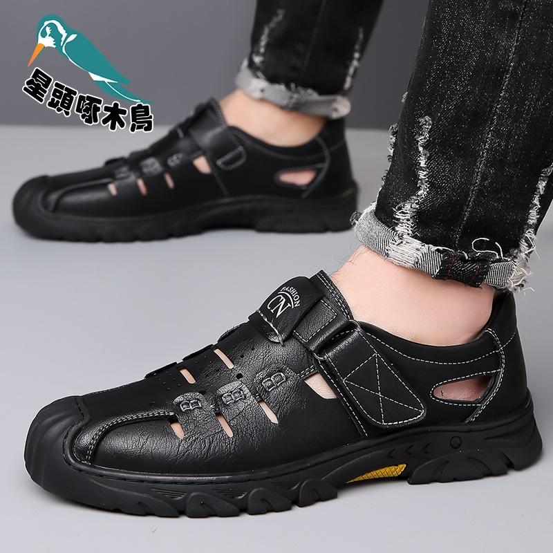 Woodpecker men's shoes summer new casual hollow breathable hole sandals men's leather shoes
