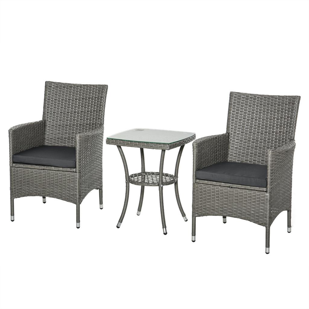 Poly Rattan Garden Furniture Set, Outdoor Lounge Balcony Furniture for 2 People, 3-Piece Seating Group, 2 Chairs, Table, Seat Cushions