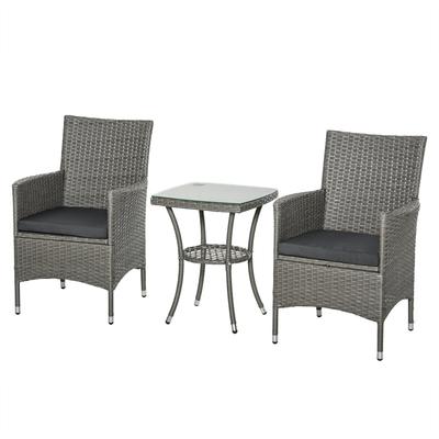 Poly Rattan Garden Furniture Set, Outdoor Lounge Balcony Furniture for 2 People, 3-Piece Seating Group, 2 Chairs, Table, Seat Cushions