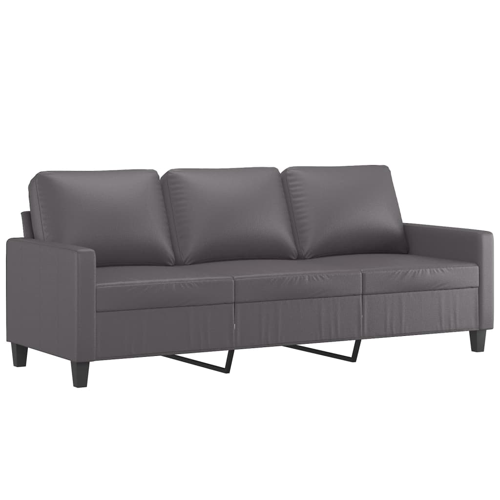 Vidaxl 3-Seater Sofa with Footstool, Grey, 180 Cm, Faux Leather