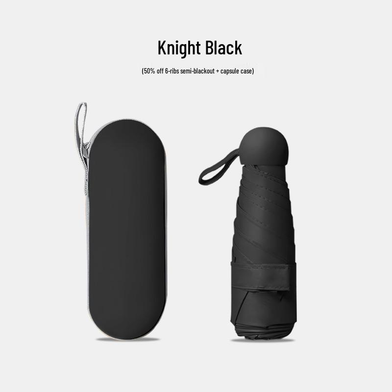 Compact Black Capsule Umbrella with UV and Rain Protection - Five-Fold Design