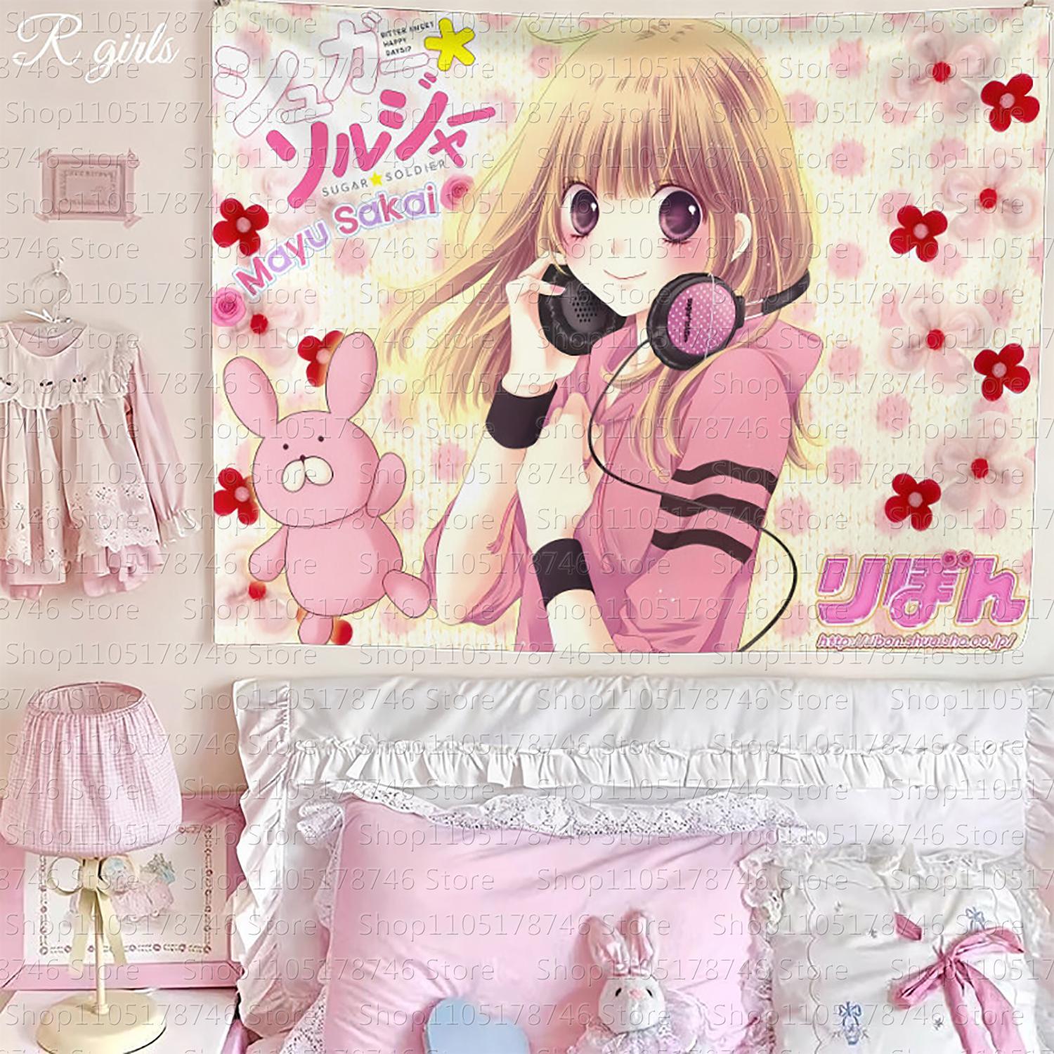 

New AnimeStyle Beautiful Girl Patchwork Wall Hanging Ins Style Girl Cute Tapestry Wall Cloth for Student Dorms Bedrooms 74x94cm(29x37in)