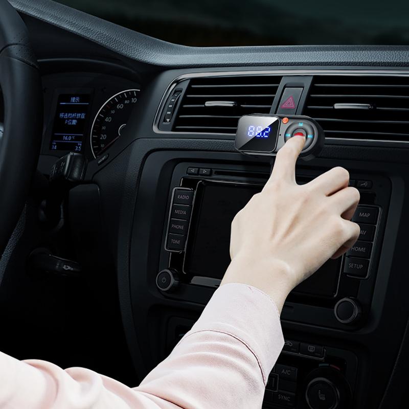 FM Transmitter Modulator 3.5mm AUX Audio Receiver Large Screen Display USB Car MP3 Player Handsfree Bluetooth-compatible Car Kit