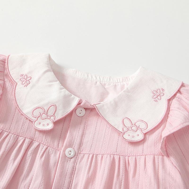 Podzimní roztomilá králičí dvoudílná sada košile s dlouhým rukávem a okvětním límečkem pro miminka a dívky