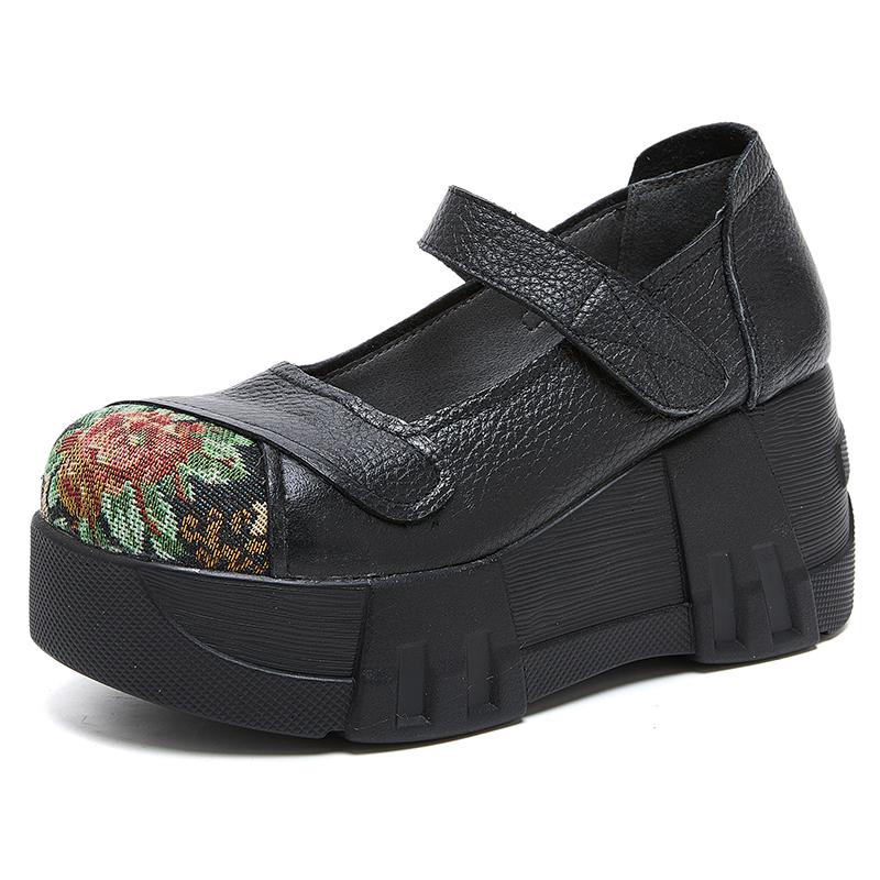 GKTINOO Grube Podeszwy Podwyższające Szpilki Wiosna 2024 Nowe Prawdziwa Skóra Rzepy Wszechstronne Retro Damskie Buty na Platformie