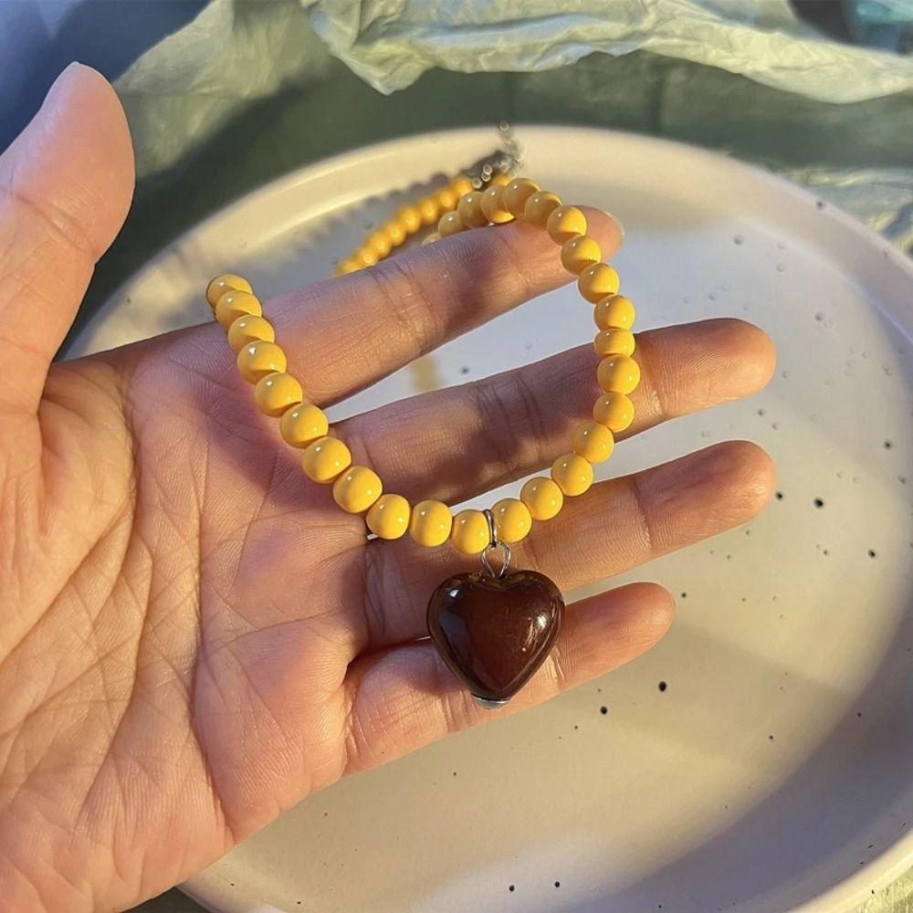 Gift Simple Women Jewelry Accessories Rainbow Color Necklace Korean Necklace Love Heart Pendant